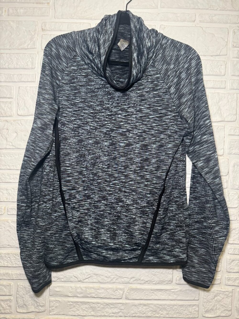 Champion Gray Blue Spacedye Cowl Neck Fleece Lined Activewear Pullover Size XS